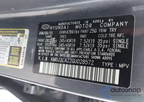 2016 Hyundai Tucson Sport z USA, uszkodzony, nr VIN KM8J3CA22GU028572